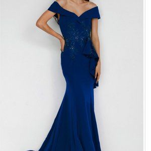 Asymetric Peplum Beaded Gown